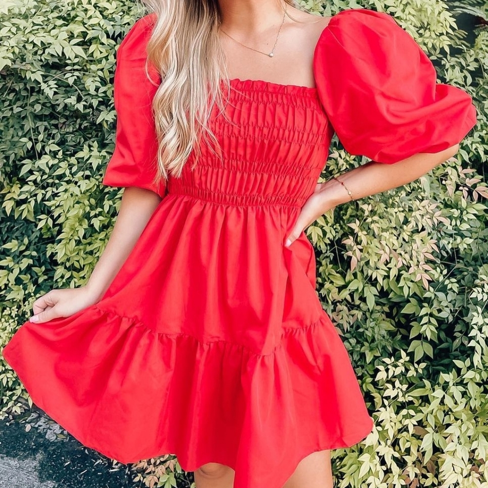 Red NWT Dress Vine & Love Size L Dress: Balloon Puffy Sleeves w/ tags